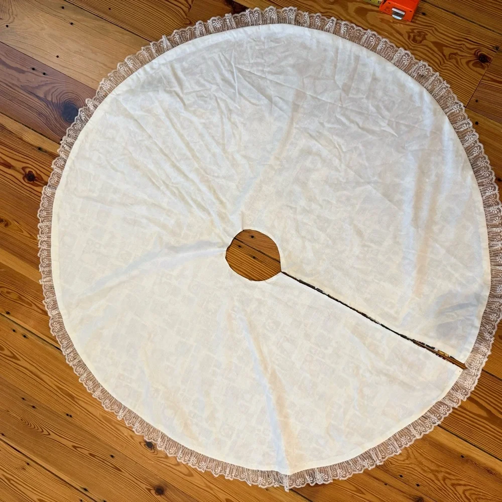 Handmade Tree Skirt Lace Ruffle Santa Reindeer Cottagecore